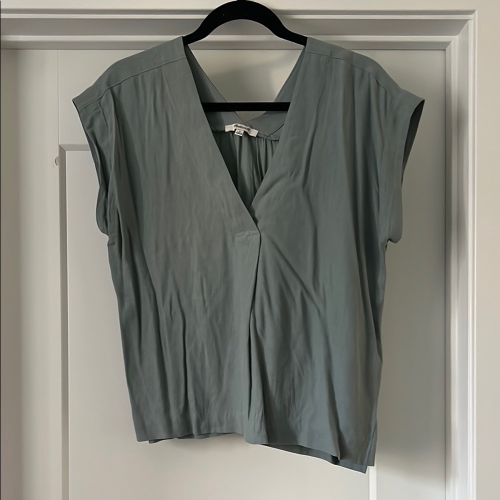 Madewell Green Cap Sleeve Crop Blouse